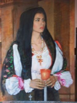 donna sarda in costume in funzione religiosa