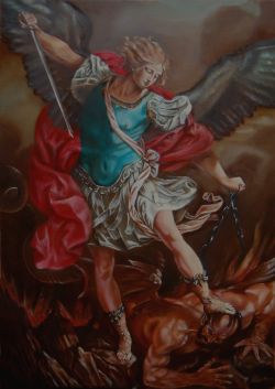 ARCANGELO MICHELE, rivisitazione de "L'arcangelo Michele schiaccia Satana" di Guido Reni 