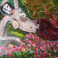 donna nuda a met tra i fiori